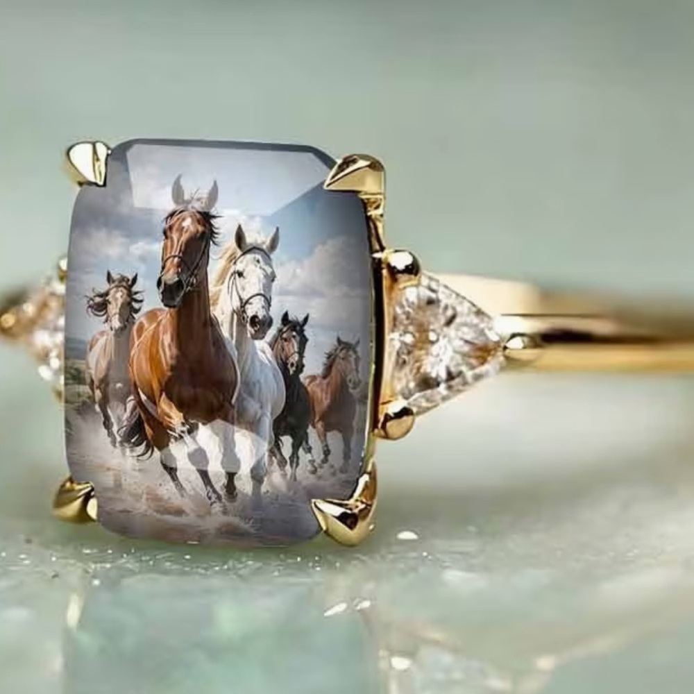 Soon 9/27 NEW Western Boho Galloping  Horse-Print Statement Ring